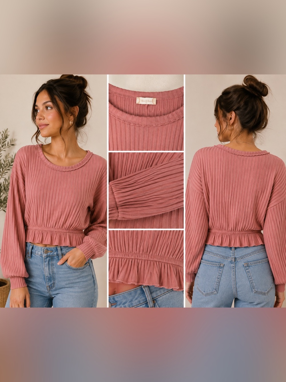 Altar'd State Ribbed Scoop-Neck Sweater in Dusty Rose